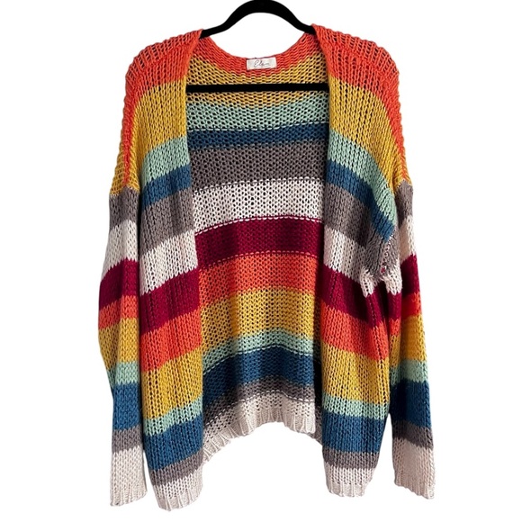 Elan Striped Colorful Cardigan One Size - Picture 3 of 8